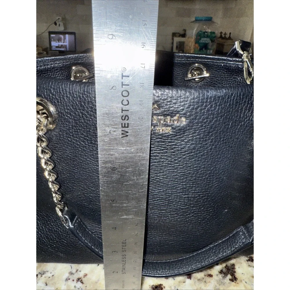Kate Spade Black Pebbled Leather Silver Chain Handle‎ Satchel Crossbody Bag